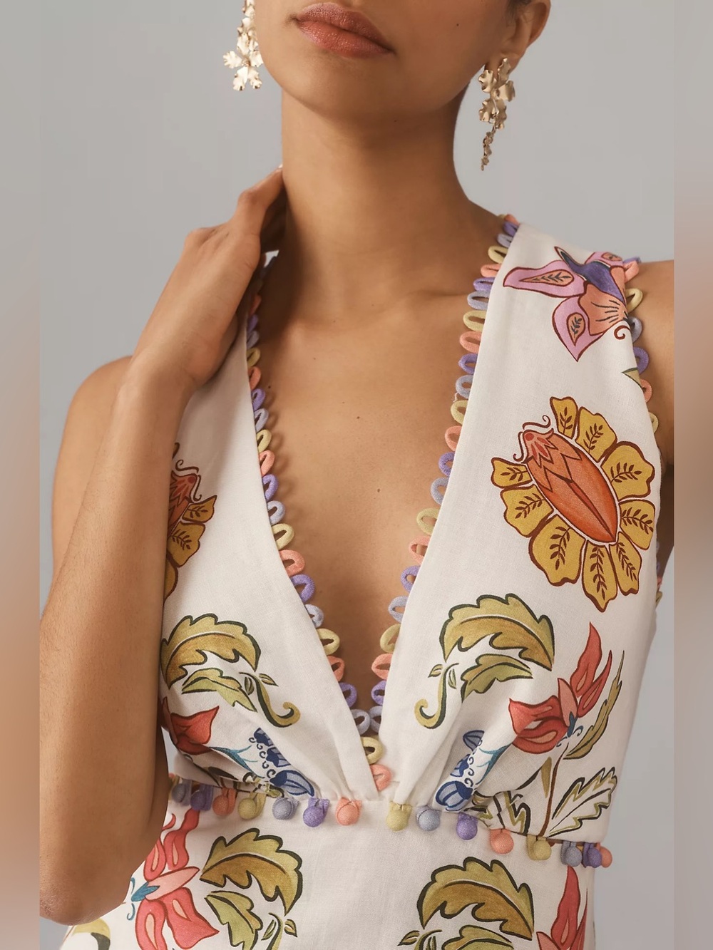 Farm Rio Off-White Floral Insects Euroflax™ Premium Linen Maxi Dress Sz S NWT - Picture 3 of 7